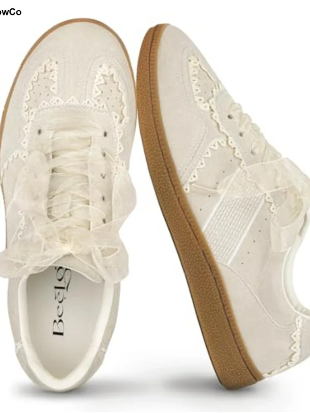 Women's Fashion Sneakers with Lace Detail, Ribbon Lace-Up, Memory Foam Insole,
